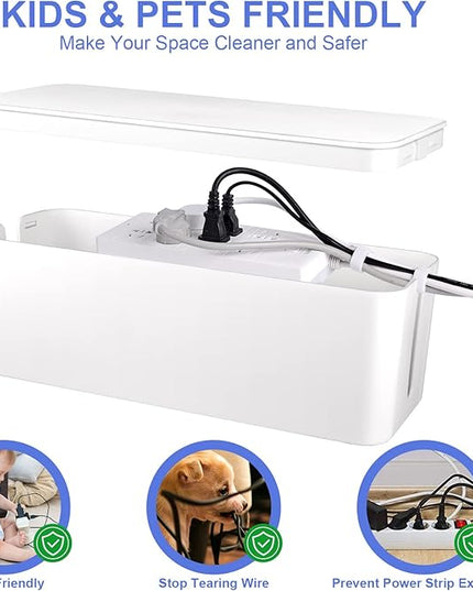 Cable Organizer Box Set of Three, Power Cover Cord Holder Surge Protector for Desk (White)