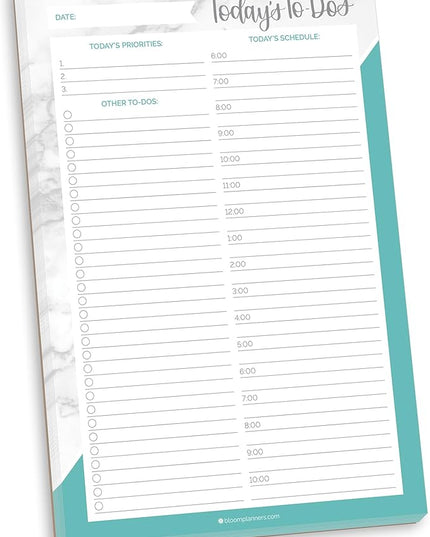bloom daily planners Undated Daily Timed to-Do List Pad - Tear Off Planning Sheets - 6" x 9" - Color Blocking Marble