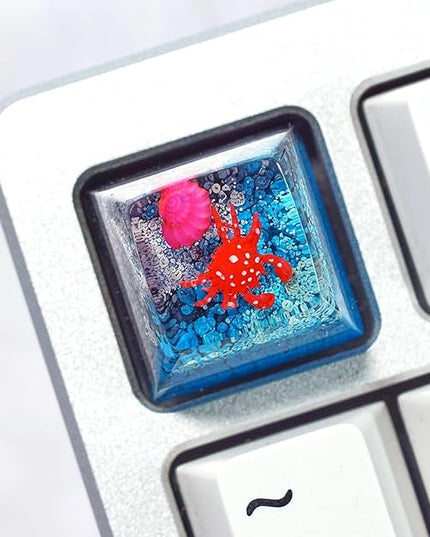 Red Crab and Pink Seashell Artisan Keycap Black Blue Ocean R1 SA Profile Custom Keycaps 1U ESC Handmade Gaming Resin Key Cap Cherry MX Switch Compatible Mechanical Keyboard Sea Lover Gift