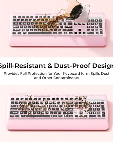 Wireless Keyboard and Mouse Set with Quiet Keys, 2.4G Full Size Ergonomic Keyboard with Wrist Rest, Protective Covers, Soft Touch Silent Design for Windows, Computer, PC and Laptop