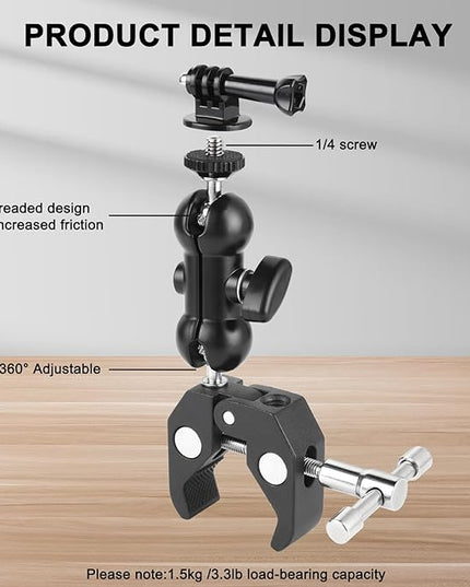 UTEBIT Super Clamp Camera Mount with 360° Ballhead Magic Arm, Super Clamp Mount with 1/4" and 3/8" Thread, Desk/Bike/Bicycle/Motorcycle/ Handlebar for GoPro, Phone, Camera, Monitor, LED Light