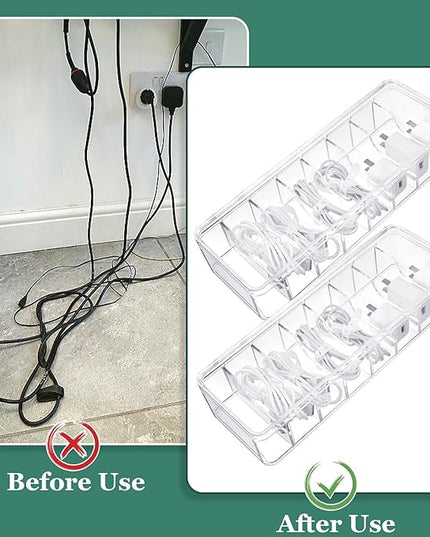 Cable Organizer Box with Lid, 5 Pcs Clear Cord Storage Organizer with 50 Cable Ties 108 Cable Labels, Charger Organizer for Office Desk Drawer Organizers and Accessories