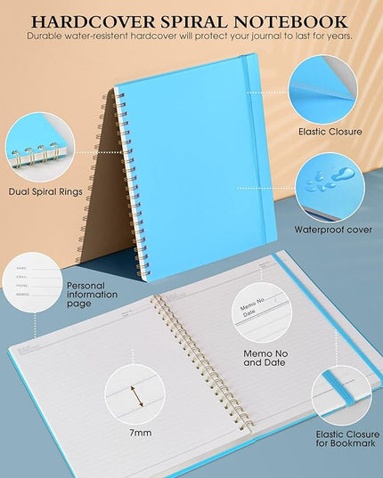 Spiral Notebook Journal 8.5” x 11”, Lined Notebooks for Women Men, A4 Large College Ruled Journal, 100 GSM Paper, Plastic Hardcover Spiral Bound Journals for Work School Business, Blue