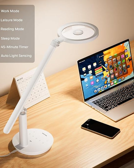 Honeywell Desk Lamp for Home Office, H6 Sunturalux™ Eye-Caring Led Desk Light, 800LM Dimmable Desk Lamp with Timer, Touch Control Tall Desk Reading Light, Table Lamp for Circle Webcam, Study, Bedroom