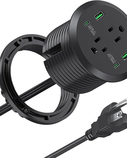 Desktop Power Grommet 3-inch Hole,40W Total Fast Charging Station, 2 PD 20W USB C Port,Flush-Mount Recessed Power Strip, 2 AC Outlets,4 USB Ports,in to The Top of Your Desk,6ft Cord