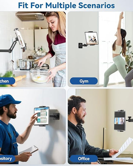 KDD Tablet Wall Mount Holder, Adjustable Extendable Arm iPad Wall Stand with Sturdy Metal Base, 360°Rotating Phone Tablet Bracket Fits iPad Pro Air Mini, Galaxy Tab, All 4.7-13" Phones and Tablets