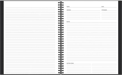 Blue Sky Aligned Notes Professional Business Notebook, Flexible Cover, Twin-Wire Binding, Perforated Pages, 8.5" x 11", Black