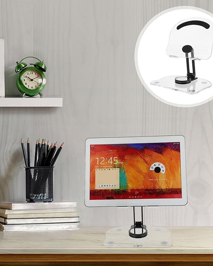 Adjustable Acrylic Folding Tablet Stand 360° Rotatable Holder for Tablets and Phones, Desktop Laptop Mount for Artists and Office Use, Black