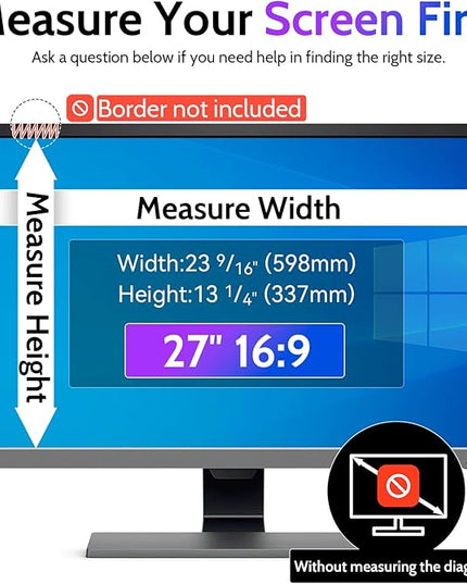 Peslv Computer Privacy Screen 27 Inch for 16:9 Widescreen Monitor, Removable 27inch Anti Blue Light Anti Glare Monitor Privacy Filter Shield (23 9/16" x 13 1/4")