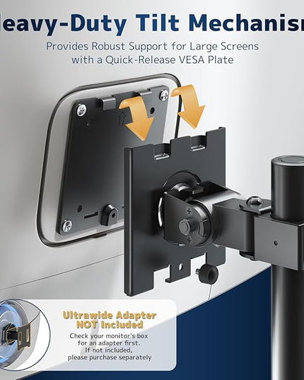Heavy Duty Dual Monitor-Arm for 17-49'' - Double Vertically Stacked Monitor Mount, Extra Tall Ultrawide Desk Stand Holds up to 44 lbs per Screen, Vesa 75/100, Black