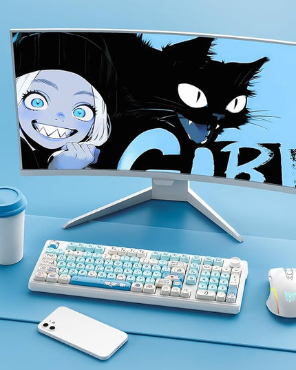 MOA Profile Keycaps - Cute Kitten Theme, PBT Key caps Dye-Sublimation, Custom 131 Keys Set for Cherry Gateron MX Switches Mechanical Keyboard