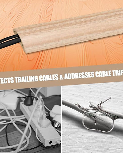 Floor Cord Cover Cavity 0.8"x0.37" Self Adhesive Cord Hider, 3.3FT Low Profile Cable Management, Extension Strip Protector for Wires, Prevent Cable Trips for Offices, Gyms (Wood Light Yellow)