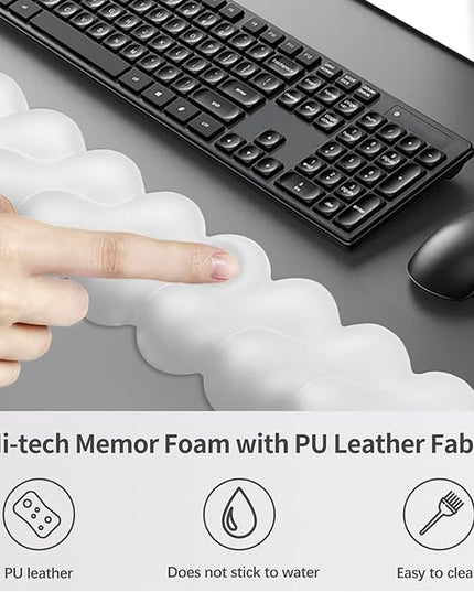Wrist Rest for Keyboard and Mouse, Upgrade Enlarge Mouse Pad Wrist Rest, Ergonomic Memory Foam, Non-Slip Base for Computer Gaming & Office Work, 2 Piece Set, Clouds White (17.71x3.15+6.29x3.15 inch)