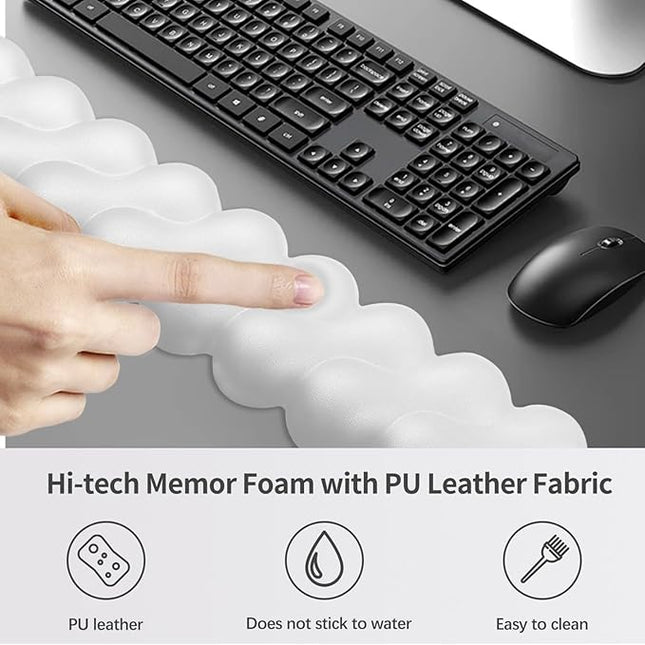 Wrist Rest for Keyboard and Mouse, Upgrade Enlarge Mouse Pad Wrist Rest, Ergonomic Memory Foam, Non-Slip Base for Computer Gaming & Office Work, 2 Piece Set, Clouds White (17.71x3.15+6.29x3.15 inch)