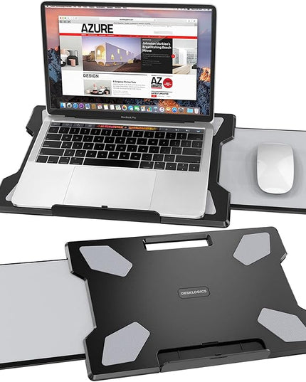 DeskLogics Laptop Lap Desk for Bed & Couch, Portable Laptop Lap Pad with Retractable Left/Right Mouse Pad, Stable & Comfortable Lap Tray for Sofa, Travel, Writing & Home Office