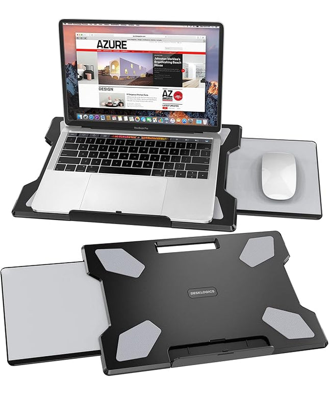 DeskLogics Laptop Lap Desk for Bed & Couch, Portable Laptop Lap Pad with Retractable Left/Right Mouse Pad, Stable & Comfortable Lap Tray for Sofa, Travel, Writing & Home Office