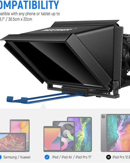 NEEWER X12 14" Aluminum Alloy Teleprompter Compatible with iPhone iPad DSLR Cameras Phone Tablet with Remote Control Carry Case Cleaning Cloth, APP Control for iOS/Android Online Teaching/Streaming
