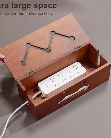 Large Cable Management Box,Cord Organizer Box with Cable Sleeves and Cable Tie,Wooden Cord Hider Box for Wires on Floor,Power Strip Hider for Home,Office,Under Desk