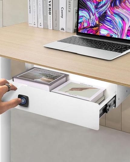 Lumil Under Desk Drawer with Lock, 16 inch Under Desk Storage Drawer, Under Desk Mounted Pull Out Drawer with Biometric Lock