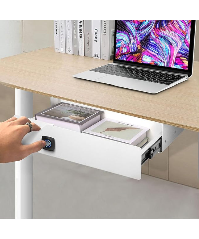 Lumil Under Desk Drawer with Lock, 16 inch Under Desk Storage Drawer, Under Desk Mounted Pull Out Drawer with Biometric Lock