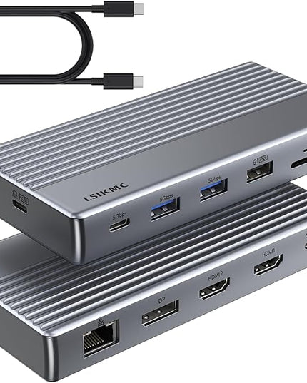 USB C Docking Station 3 Monitors,11 in 1 Laptop Docking Station Dual Monitor with Dual HDMI 4K@60hz+DP 4k@60Hz+Ethernet+3USB+1USB C+PD+SD/TF,USB C Hub Multiport Adapter for Dell/HP/Surface/Lenovo