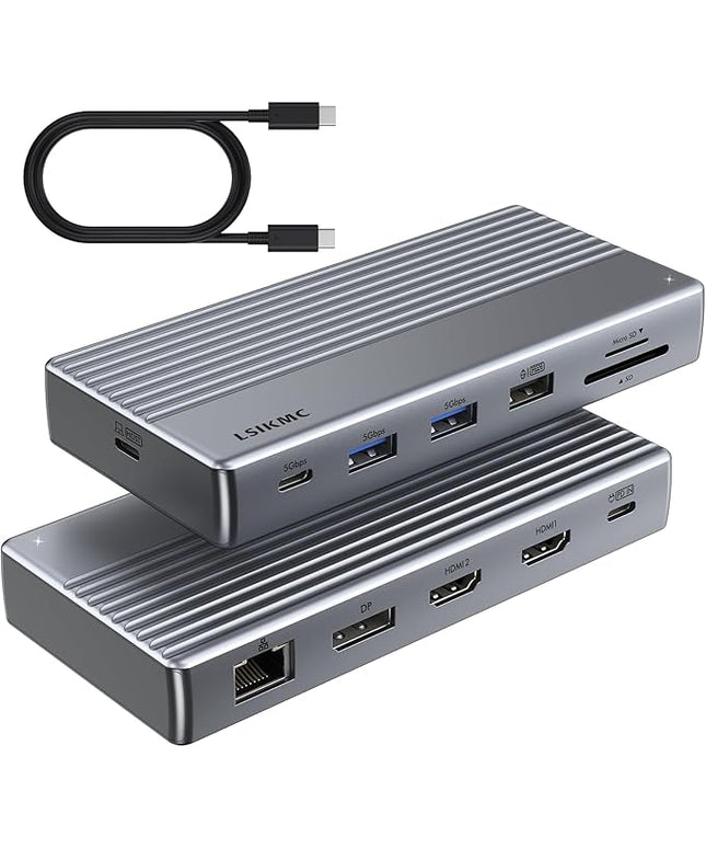 USB C Docking Station 3 Monitors,11 in 1 Laptop Docking Station Dual Monitor with Dual HDMI 4K@60hz+DP 4k@60Hz+Ethernet+3USB+1USB C+PD+SD/TF,USB C Hub Multiport Adapter for Dell/HP/Surface/Lenovo
