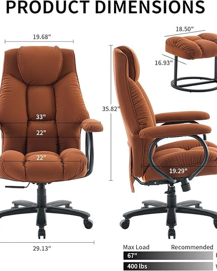 Office Chair Big and Tall, High Back Ergonomic Office Chair with Padded Armrest, 400 lbs,PU Leather (Khaki)