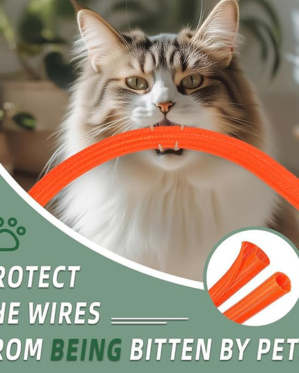 Split Wire Loom Tubing, Cable Protector Sleeve, Braided Cable Management for TV/Computer/Home Theater/Engine Bay, Cord Protectors from Pets No Chew (Orange, 3/8"-10ft)