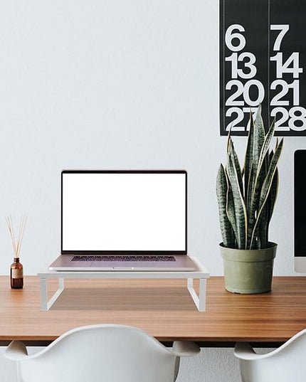 Monitor Riser Stand with Desk Organizer for Office and Home Use Stable Laptop and Computer Monitor Stand Riser White 40X20X8Cm for Workspace