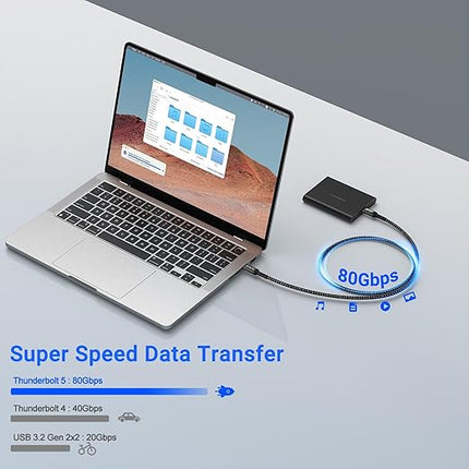 USB Data Cable(3.3FT, 2packs) 80Gbps Data Transfer, Bandwidth for 16K/Dual 8K, 240W, Braided USB C Video Cable Compatible Thunderbolt 4/5, SSD, MacBook M4 Pro,Dock,eGPU/USB 4 Monitor