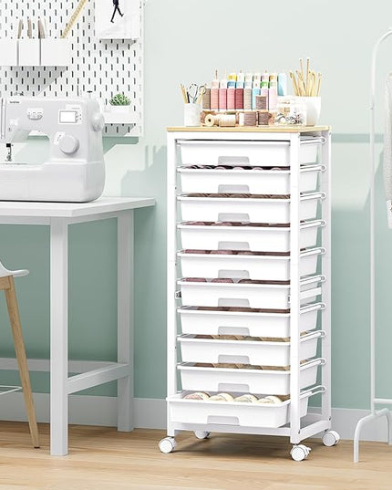 Rolling Cart with Drawers,10 Drawer Rolling Cart,Rolling storage cart with drawers,White Rolling Drawer Cart,Teacher Rolling Cart for Classroom Storage,Craft Cart with Wooden Tabletop