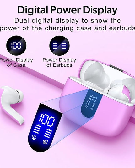 TAGRY 2 Sets X08 Sunset Pink and Black Bluetooth Headphones True Wireless Earbuds 60H Playback Ear Buds with Wireless Charging Case in-Ear Earbuds with Mic