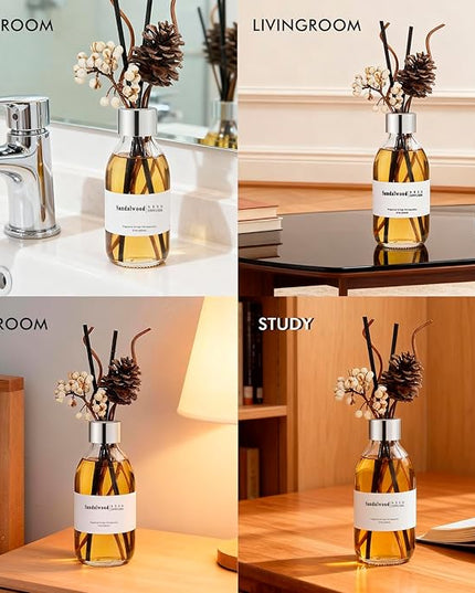 Clesh Reed Diffuser Set, 6.7 oz Sandalwood Scented Diffuser with Sticks, Home Fragrance Reed Diffuser for Bathroom Shelf Decor