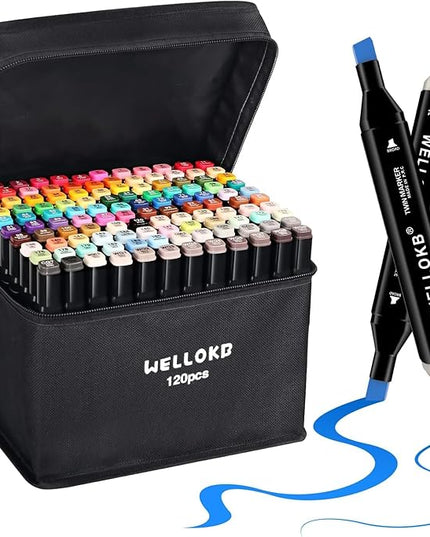 Alcohol Markers, 120 Colors Dual Tip Permanent Art Markers for Drawing,for Adult Coloring, Alcohol, Based Ink Ideal for Book Painting and Card Making