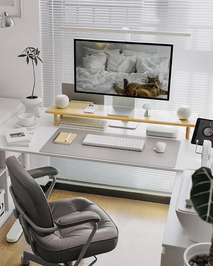 Bamboo Dual Monitor Stand Riser with Underneath Storage, Ergonomic Desk Shelf Supports PC Computer Monitor, Printer, TV for Home, Office, Natural