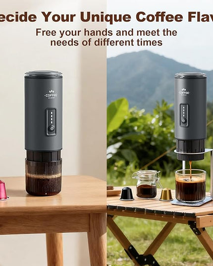 Portable Coffee Maker, 3 in 1 Electric Espresso Machine Set, Rechargeable Self-Heating Brewer with Carrying Bag and Coffee Stand for Office Camping, Hiking