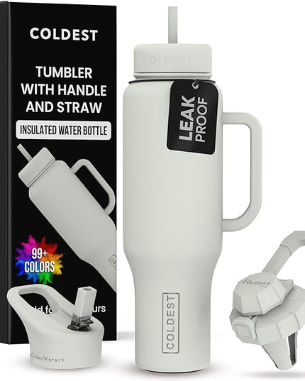 Coldest Tumbler with Handle and Straw - 100% Leak Proof Insulated Tumbler with Lid and Straw (3 Lids) - Stainless Steel Tumblers for Women & Men - Cup Holder Friendly Base, 46 oz (Margarita)