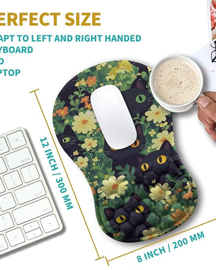 Hokafenle Ergonomic Mouse Pad Wrist Support, Wrist Rest Mousepad for Carpal Tunnel Pain Relief with Integrated Memory Foam Slope Massage Bulge (11.8x7.9 inch,Cute Cat
