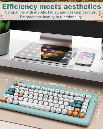 Wireless Bluetooth Keyboard for iPads Tablet Mac PC Laptop Desktop Smart Phone,Cute Typewriter Style Computer Keyboards with Round Raised Keycaps,Mini iPad Keyboard for Kids Girl Women-Blue Colorful