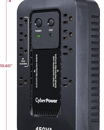 CyberPower EC450G Ecologic Battery Backup & Surge Protector UPS System, 450VA/260W, 8 Outlets, ECO Mode, Compact Uninterruptible Power Supply