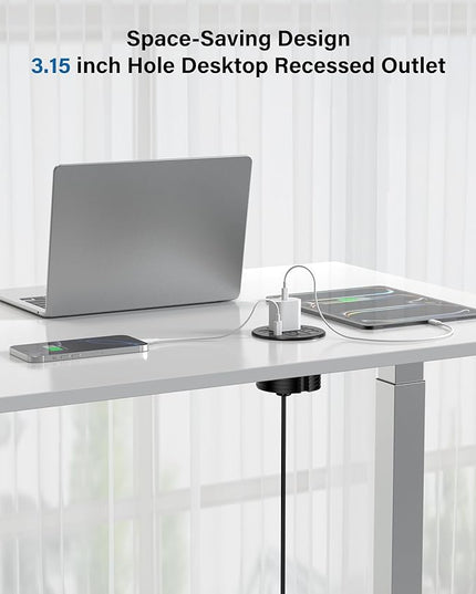 Jgstkcity Power Strip,Desktop Recessed Power Grommet,40W Total USB C Fast Charging,3.15-Inch Hole, 4 Outlets & 8 Ports, Ideal for Desktop & Countertop Flush Mount Outlet
