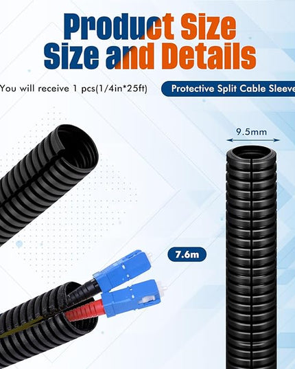 Sasylvia 3/8" x 150 ft Split Wire Loom Tubing Automotive Wire Loom Assortment Split Cable Sleeves Bulk Flexible Electrical Conduit Protective Kit