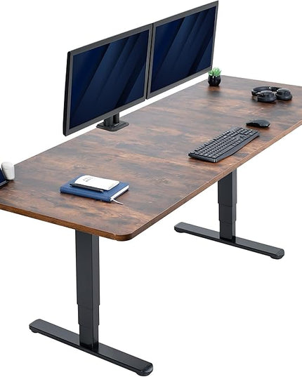 VIVO Electric 83 x 30 in Dual Motor Sit Stand Desk, Memory Height Adjustment, 2B Series, Rustic Vintage Brown Top Black Frame, DESK-KIT-2B8N