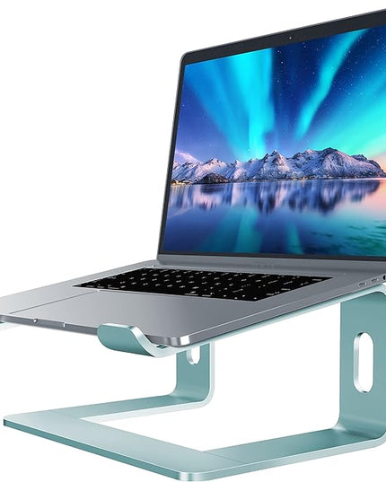 SOUNDANCE Laptop Stand, Aluminum Computer Riser, Ergonomic Laptops Elevator for Desk, Metal Holder Compatible with 10 to 15.6 Inches Notebook Computer, Aquamarine