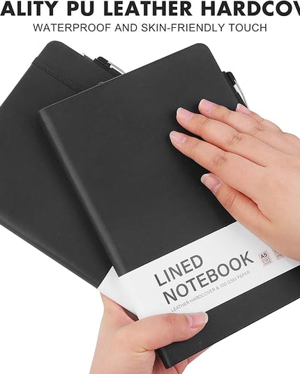 Aodaer 12 Set Lined Notebook Journals with Pens A5 Notebooks 100 GSM College Ruled Hardcover Notebook PU Leather Notepad with Pen Holder for Office School, 5.7 x 8.3 Inches, Black