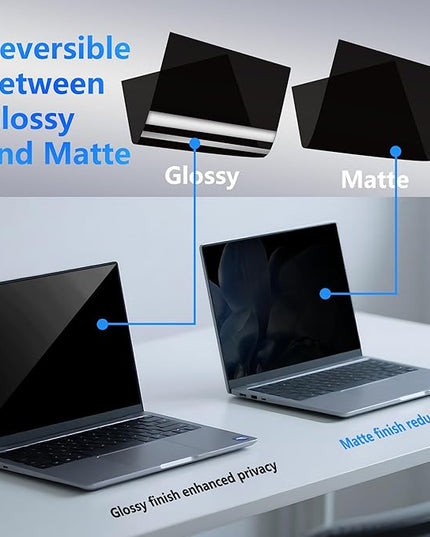 4-Way Laptop Privacy Screen Shield 13.3 Inch, Removable 16:9 Aspect 360° Privacy Filter Screen Protector for 13.3 Inch Laptop Computer, Anti Glare Blue Light Slide Mount Tabs Cover for Generic Laptop