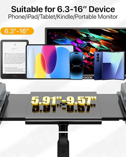 Tablet Stand Holder-Adjustable iPad Desk Mount with 360° Rotating Base for 6.3-16" Devices-Foldable Aluminum ipad Arm Mount for Desk,Bed,Kitchen-Compatible with iPhone,iPad,Tablet,Portable Monitor
