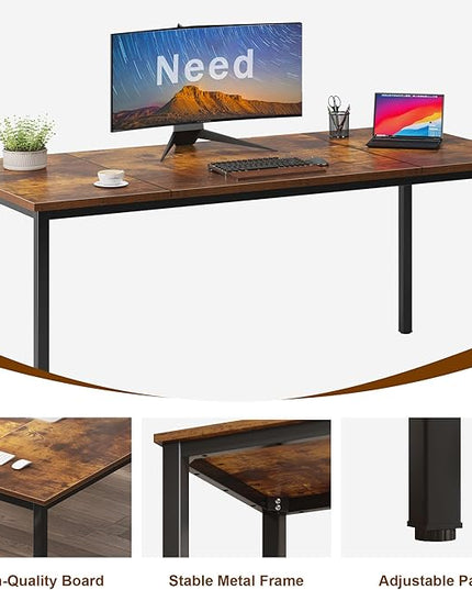 Need 70.8 Inch Executive Office Desk, Large Stylish Computer Desk, Simple Study Writing Desk, Workstation Business Furniture for Home Office, Rustic Brown