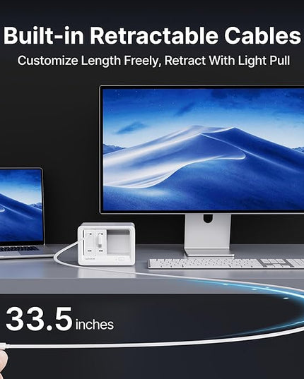 Gitryin 11-in-1 Desktop Charging Station with 3 Retractable Wall Chargers, 40W USB-C Power Strip with 5 AC, 3 USB C, 3 Type-C 33.5in Cables, Extension Cord with 1020J Surge Protection for Home Office