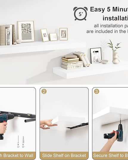 Heimlove Bathroom 12" Deep Floating Shelves for Wall Shelf Over Toilet Wall Mounted Farmhouse Long 55 inches Set of 1, Farmhouse Shelves with Invisible Brackets for Living Room, Kitchen, Bedroom,White